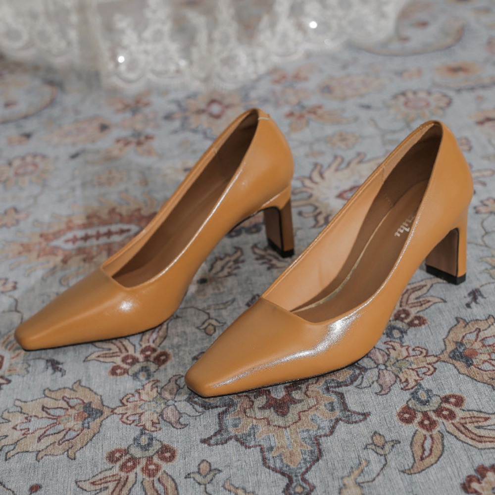 Leather Work Women Shoes - รองเท้าส้นสูงของผู้หญิงใหม่มืออาชีพเดินทางรองเท้าทํางานสีดํารองเท้าส้นสูงกลางรองเท้าหนังฝรั่งเศสย้อนยุคสตรีรองเท้าเดียวปั๊ม