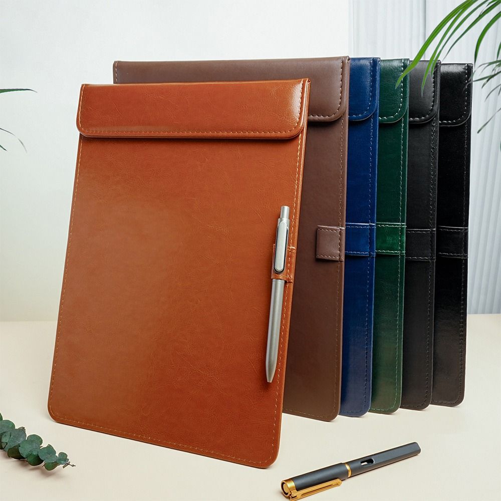 Leather Work Folder - คลิปบอร์ดหนัง PU แบบพกพาพร้อมช่องใส่ปากกา โฟลเดอร์เมนูแบบแม่เหล็ก แผ่นเขียนลายเซ็น สำหรับโรงเรียนและสำนักงาน