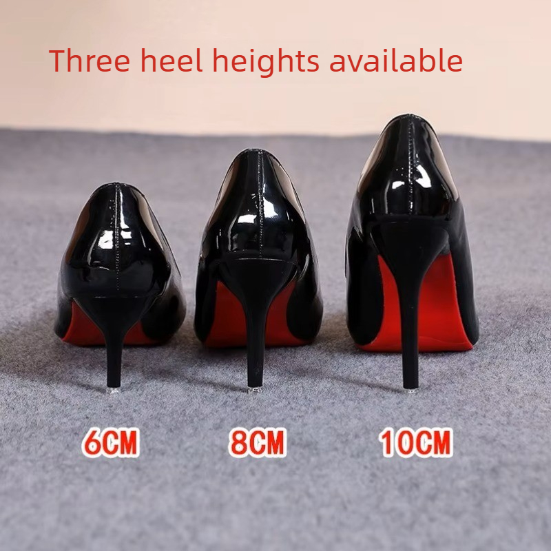 Leather Work Women Shoes - รองเท้าส้นสูงหัวแหลมหนังแก้วสไตล์เซ็กซี่ สำหรับสาวมั่น ใส่ไปงานปาร์ตี้ แบบส้นเข็ม สีดำคลาสสิก เหมาะสำหรับใส่ทำงาน