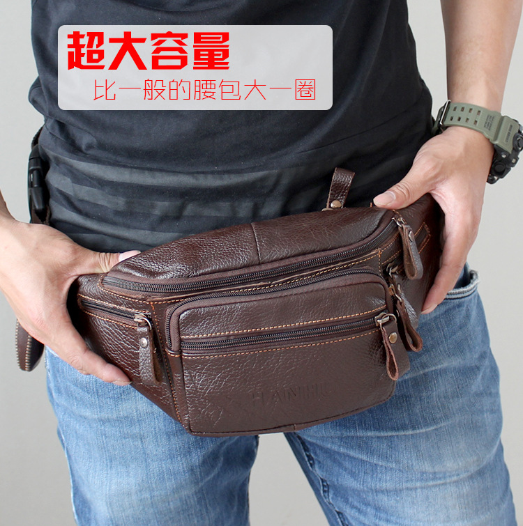 Leatherwork Fasteners - ของแท้ Cowhide หนังเอวกระเป๋าผู้ชายตลกแพ็คกระเป๋าเข็มขัดกระเป๋าโทรศัพท์หลายกระเป๋าเดินป่าวิ่งและขี่จักรยานกระเป๋า fanny pack