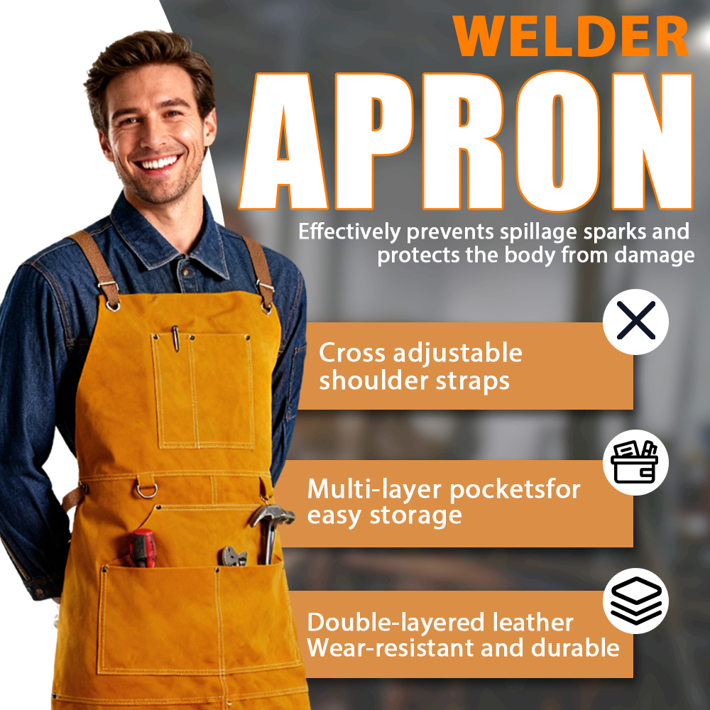 Leatherwork Apron - ผ้ากันเปื้อนหนังวัวสำหรับงานเชื่อม ผ้ากันเปื้อนช่างโลหะ ทนไฟ สำหรับงานซ่อมรถยนต์ ช่างเชื่อม ทนไฟ