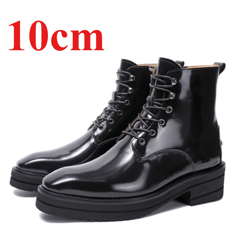 Leather Work Western - รองเท้าบูทเพิ่มความสูงแบบซ่อน 10 ซม. สำหรับผู้ชาย สไตล์อังกฤษ ตะวันตก