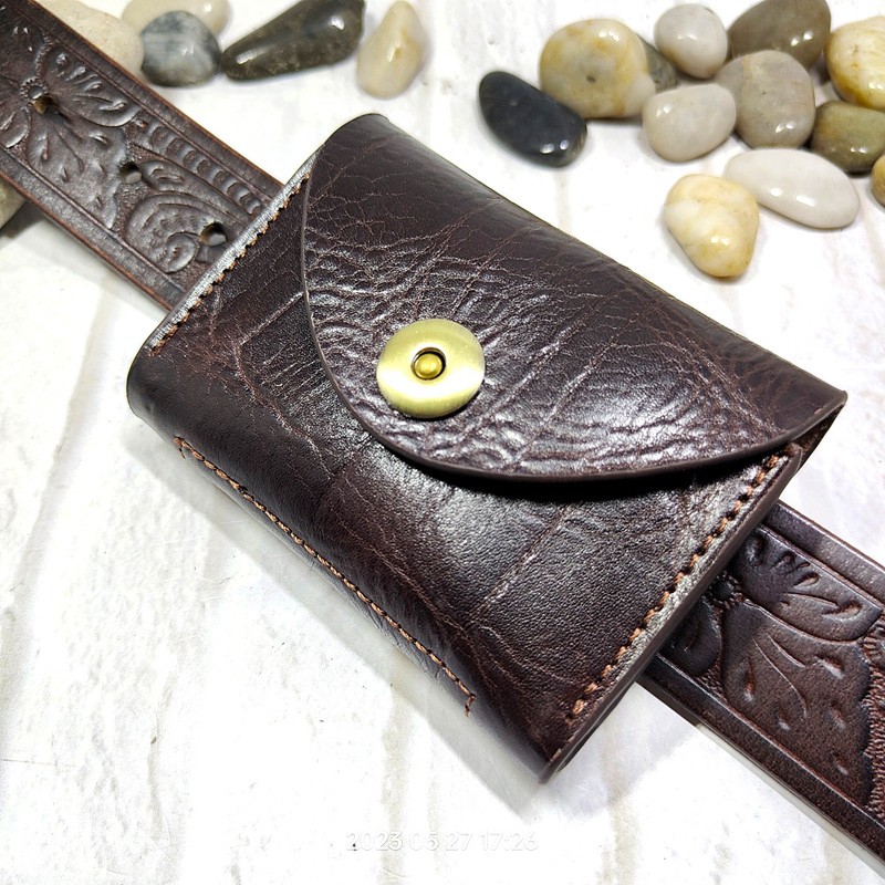 Leatherwork Fasteners - Blongk กระเป๋าคาดเอวขนาดเล็กแพ็คเข็มขัดสานขนาดเล็กหนังแท้ Fanny-กระเป๋าใส่การ์ดกระเป๋าสตางค์เคสกุญแจรถยนต์ dompet koin ผู้ชาย3618