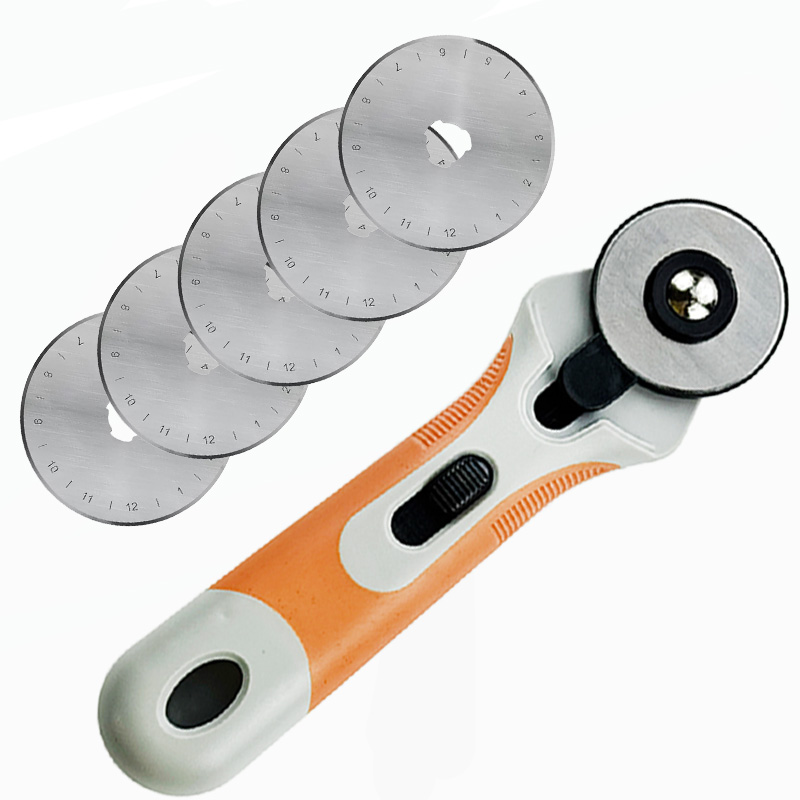 Leatherwork Roller - เครื่องตัดผ้าแบบโรตารี่ขนาด 45 มม., มีดตัดผ้าแบบลูกกลิ้ง, ด้ามจับพลาสติกกันลื่น, ระบบล็อกใบมีดเพื่อความปลอดภัย,