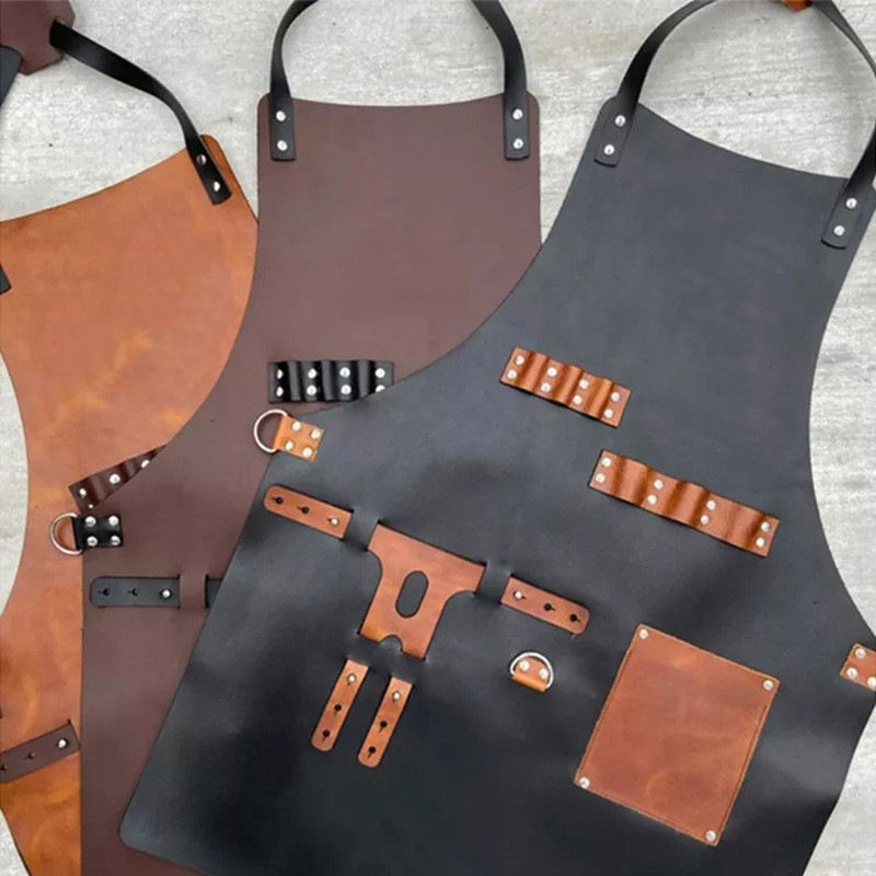 Leatherwork Apron - กลางแจ้งผ้ากันเปื้อนหนัง PU บาร์บีคิวกลางแจ้งขวดเบียร์อเนกประสงค์ผู้ชายทํางานผ้ากันเปื้อนหนัง