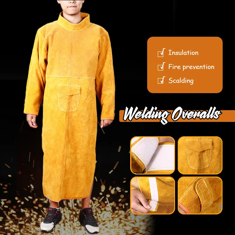 Leatherwork Apron - Cowhide หนัง Anti-scalding ทํางานผ้ากันเปื้อนเครื่องเชื่อมผ้ากันเปื้อนเชื่อมป้องกันสวมใส่เชื่อมเท้า GUARD รองเท้าครอบคลุม