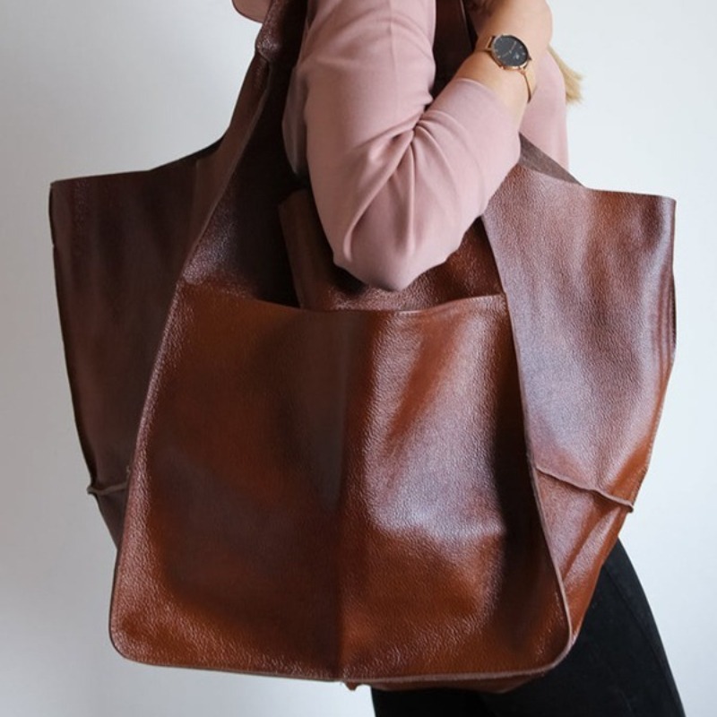 Leatherwork Workshop - กระเป๋าถือหนัง PU นุ่ม ความจุขนาดใหญ่ กระเป๋าสะพายไหล่แบบหลายช่องสำหรับผู้หญิง เหมาะสำหรับใช้ในชีวิตประจำวัน