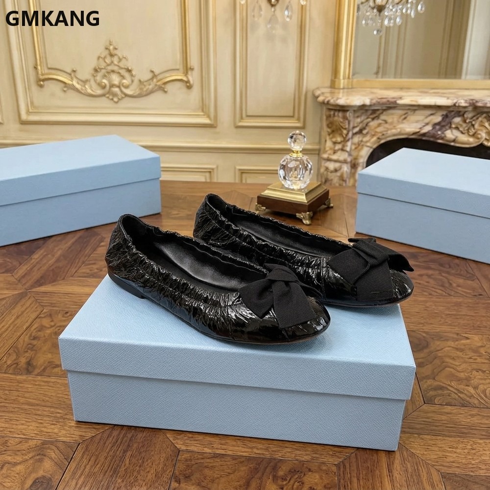 รองเท้าบัลเล่ต์ผู้หญิงแบบผูกโบ - Leather Work Women Shoes บทวิจารณ์และราคา