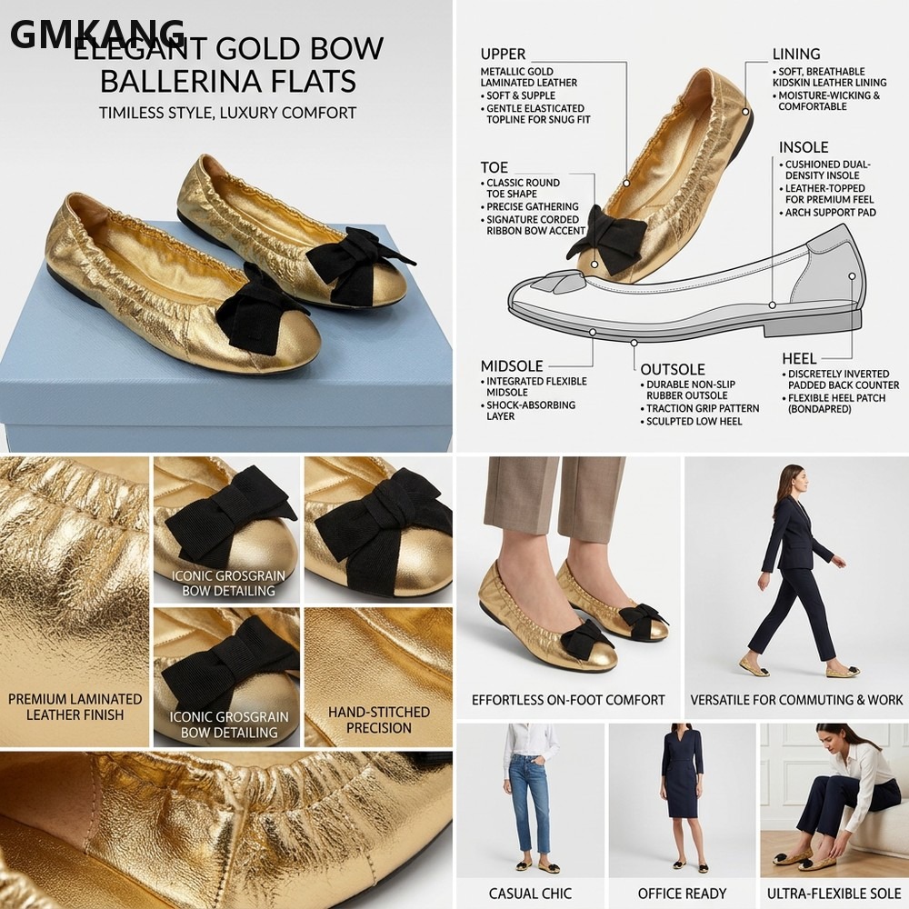 รองเท้าบัลเล่ต์ผู้หญิงแบบผูกโบ - Leather Work Women Shoes บทวิจารณ์และราคา