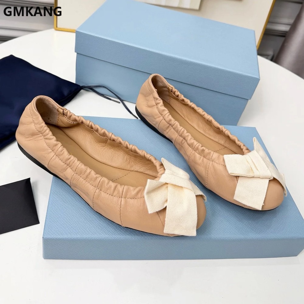รองเท้าบัลเล่ต์ผู้หญิงแบบผูกโบ - Leather Work Women Shoes บทวิจารณ์และราคา