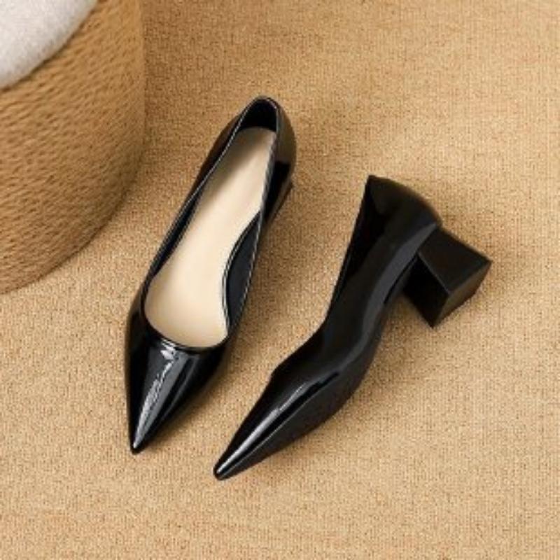 รองเท้าส้นเตี้ยหัวแหลมหนังแก้ว - Leather Work Women Shoes บทวิจารณ์และราคา