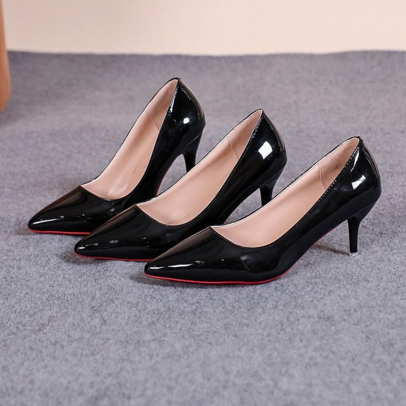 รองเท้าส้นสูงหัวแหลมหนังแก้วสไ - Leather Work Women Shoes บทวิจารณ์และราคา