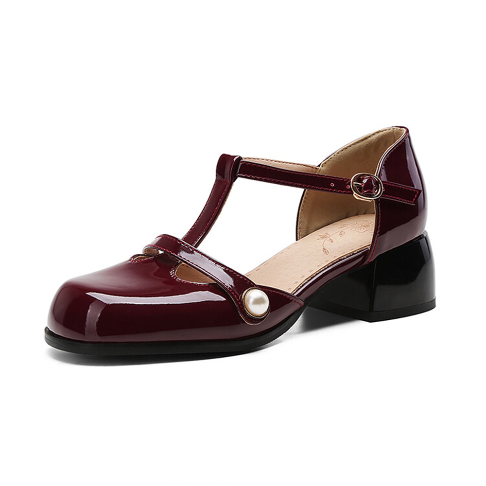 รองเท้าส้นสูงแบบหนาสำหรับผู้หญ - Leather Work Women Shoes บทวิจารณ์และราคา