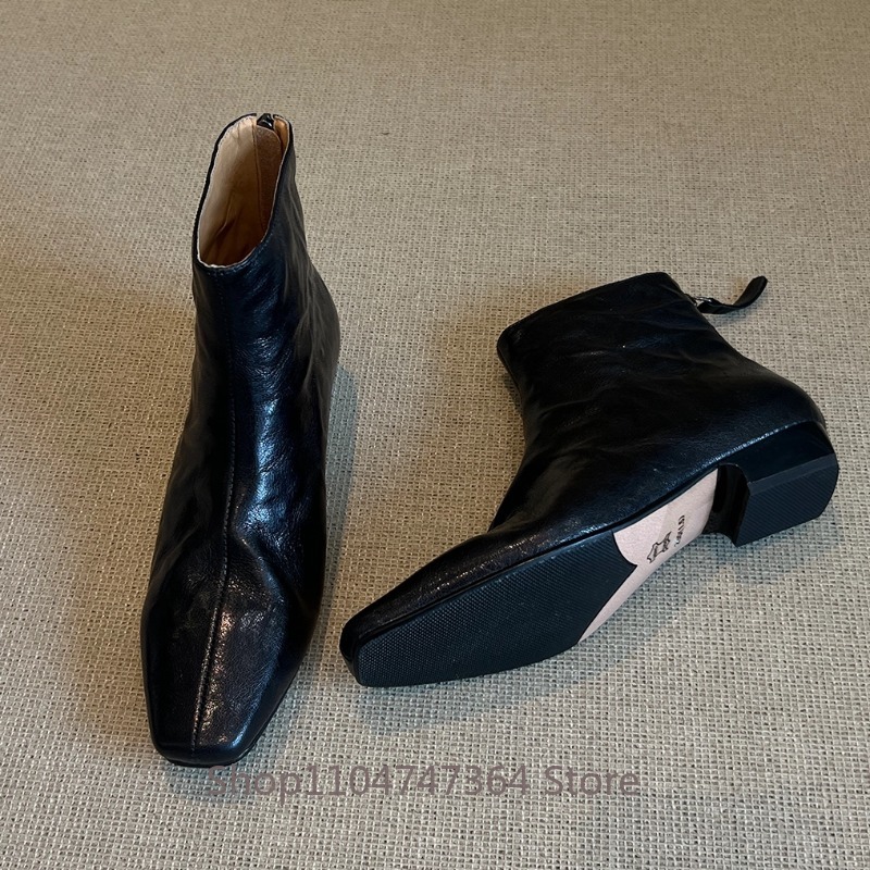 รองเท้าบูทข้อเท้าทรงเหลี่ยมสไต - Leather Work Women Shoes บทวิจารณ์และราคา