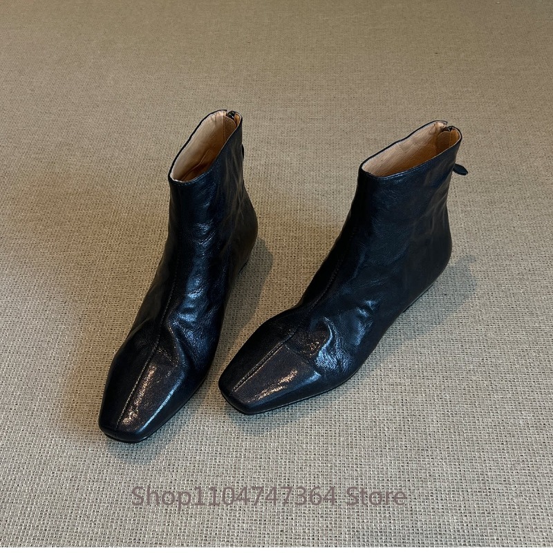 รองเท้าบูทข้อเท้าทรงเหลี่ยมสไต - Leather Work Women Shoes บทวิจารณ์และราคา