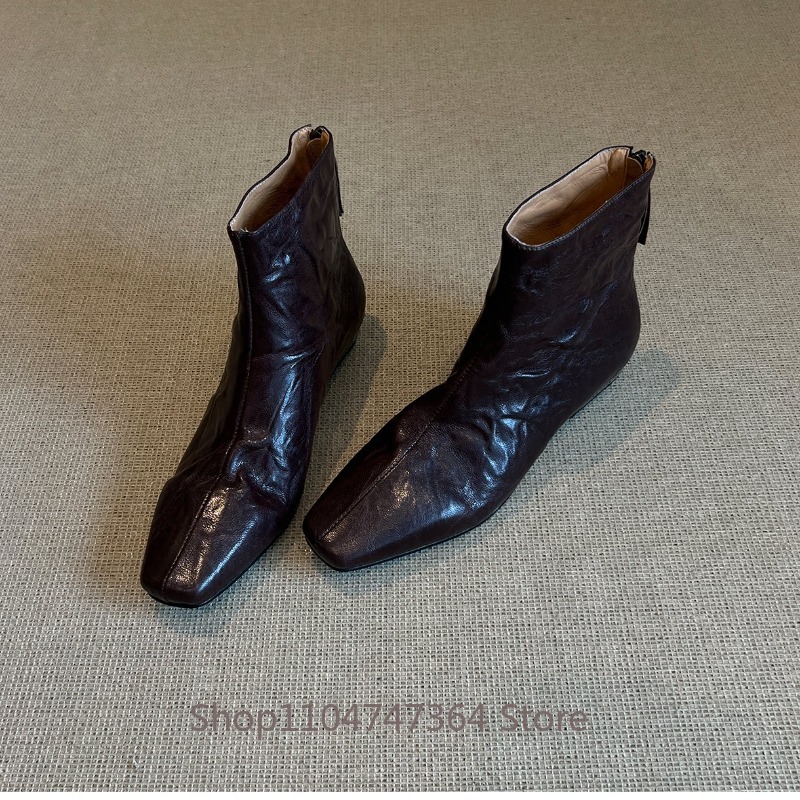 รองเท้าบูทข้อเท้าทรงเหลี่ยมสไต - Leather Work Women Shoes บทวิจารณ์และราคา