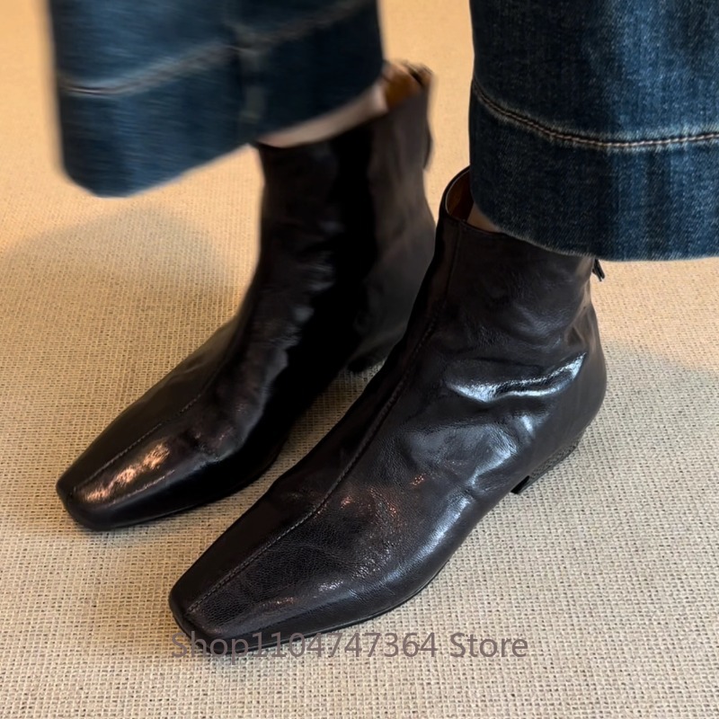 รองเท้าบูทข้อเท้าทรงเหลี่ยมสไต - Leather Work Women Shoes บทวิจารณ์และราคา