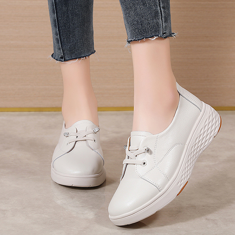 ฤดูใบไม้ผลิฤดูใบไม้ร่วงผู้หญิง - Leather Work Women Shoes บทวิจารณ์และราคา