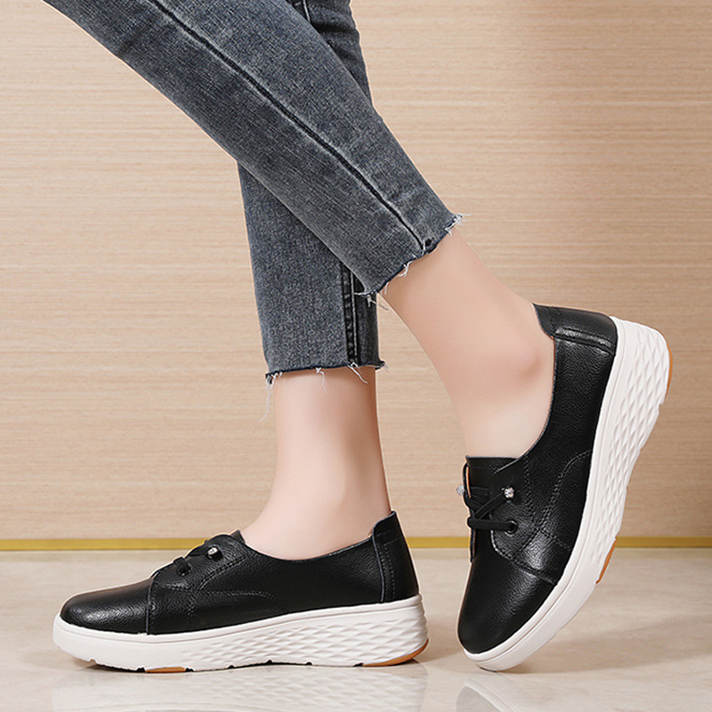ฤดูใบไม้ผลิฤดูใบไม้ร่วงผู้หญิง - Leather Work Women Shoes บทวิจารณ์และราคา
