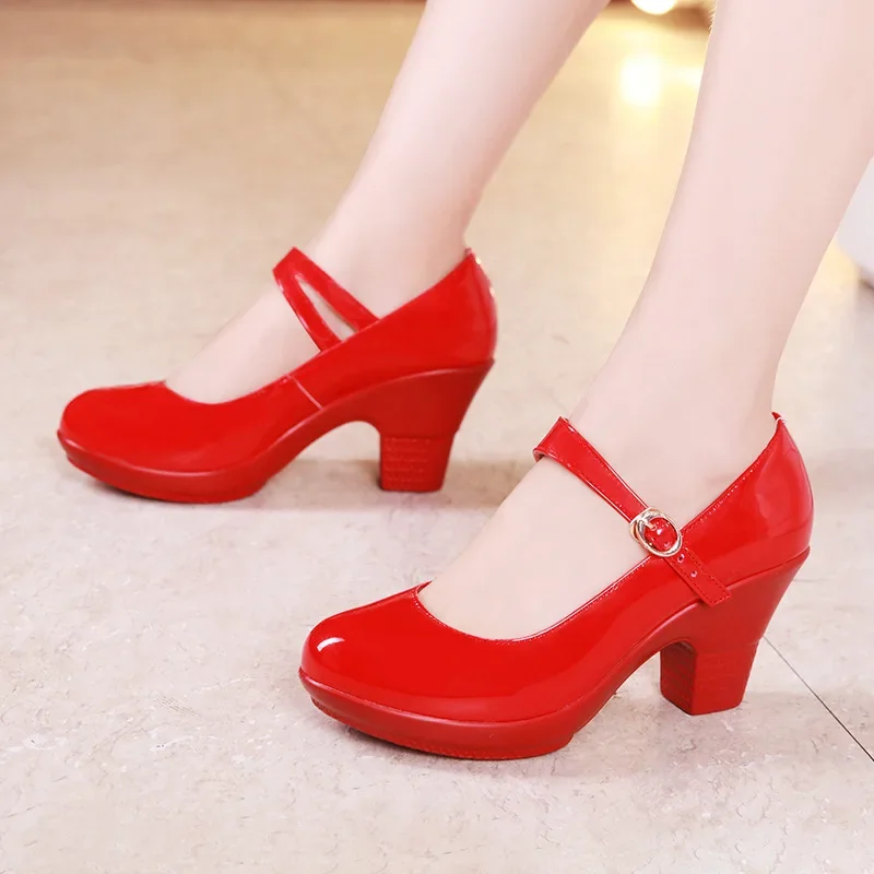 รองเท้าส้นเตี้ยแบบ Mary Janes  - Leather Work Women Shoes บทวิจารณ์และราคา