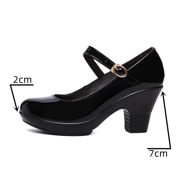 รองเท้าส้นเตี้ยแบบ Mary Janes  - Leather Work Women Shoes บทวิจารณ์และราคา