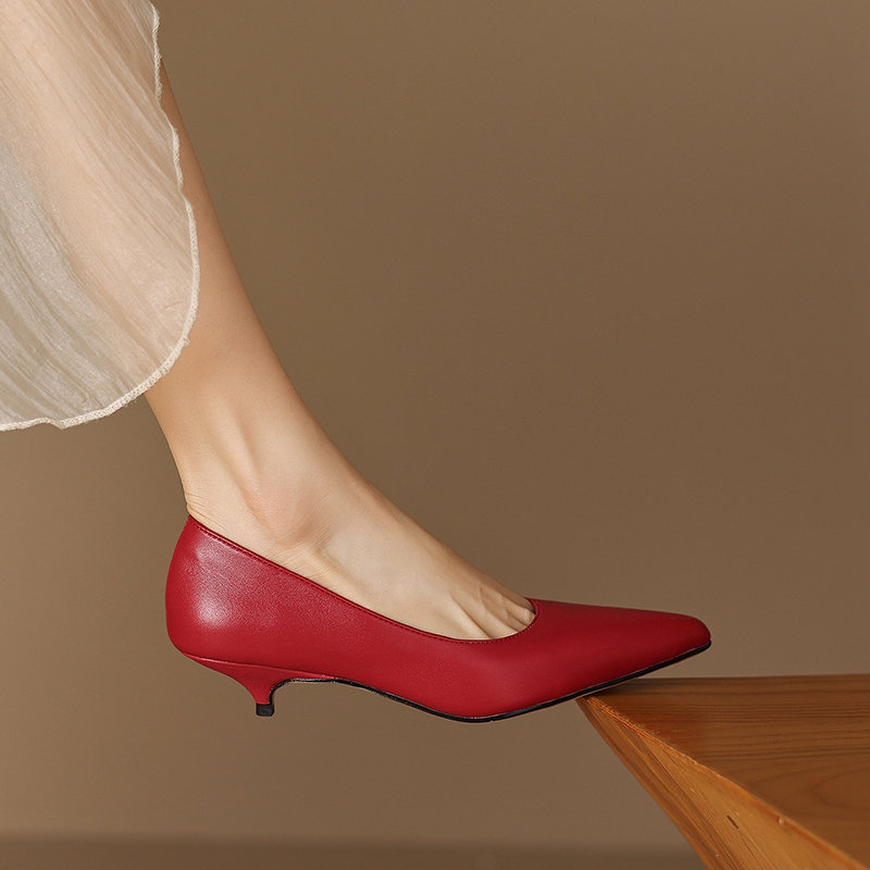 รองเท้าส้นกลางหัวแหลมหนังวัวแท - Leather Work Women Shoes บทวิจารณ์และราคา