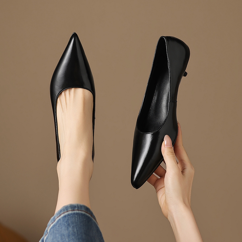 รองเท้าส้นกลางหัวแหลมหนังวัวแท - Leather Work Women Shoes บทวิจารณ์และราคา