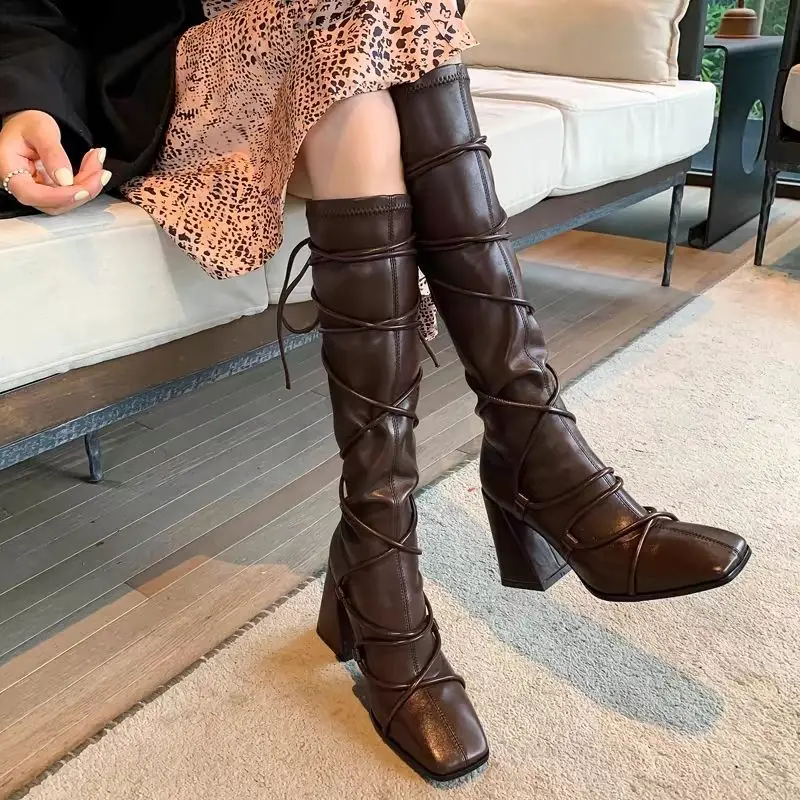 รองเท้าบูทหนังหุ้มข้อสูงถึงเข่ - Leather Work Women Shoes บทวิจารณ์และราคา