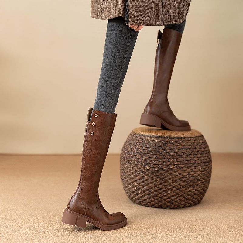 รองเท้าบูทผู้หญิงทรงสูงถึงเข่า - Leather Work Women Shoes บทวิจารณ์และราคา